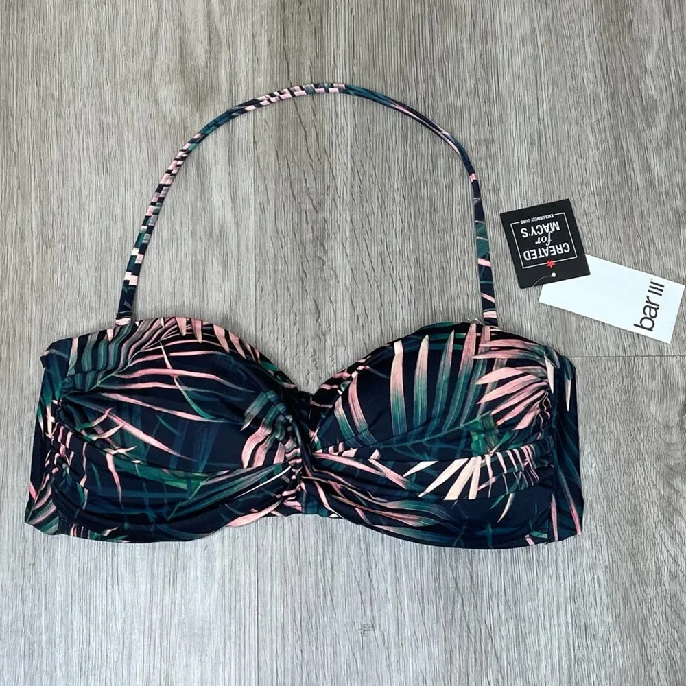 Bar III Women's Bali Nights Removable Halter Bandeau Underwire Bikini Top sz M - Picture 1 of 4